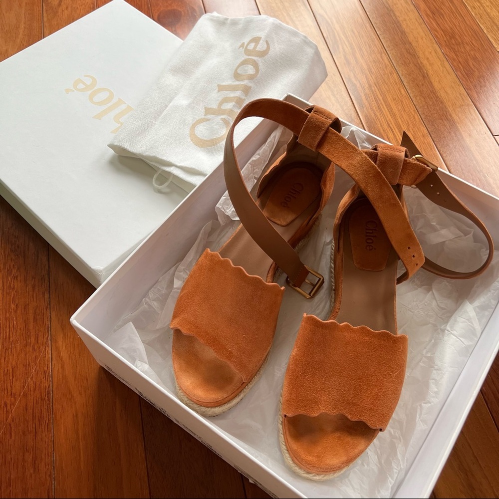 Chloe scallop suede platform espadrilles
